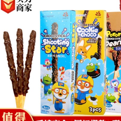 韩国啵乐乐巧克力棒饼干54g休闲零食花生味跳跳糖味棒形饼干图3
