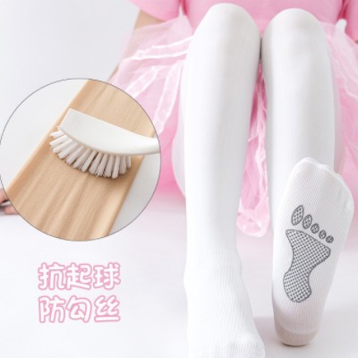 春夏季中大童薄款丝袜抗起球按摩底儿童连裤袜白色女童专用舞蹈袜图3