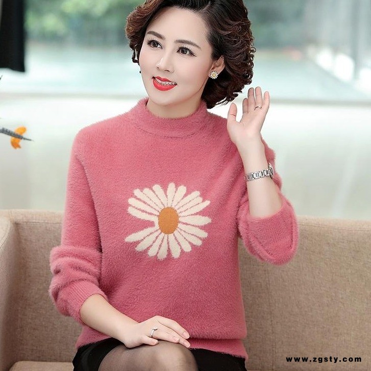 2020新款中老年女士秋冬装羊毛衫 大码加厚针织衫 洋气妈妈装保暖仿水貂绒打底衫